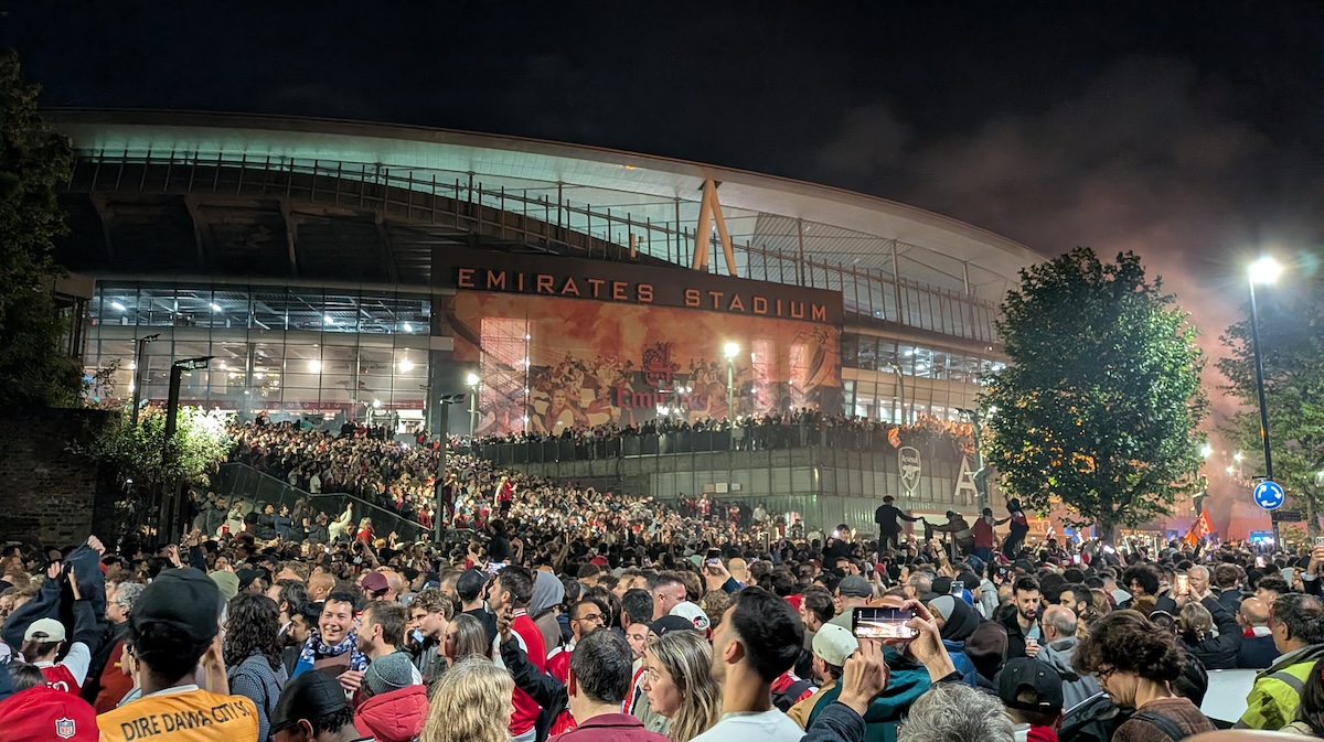 Celebrations outside the Arsenal stadium.